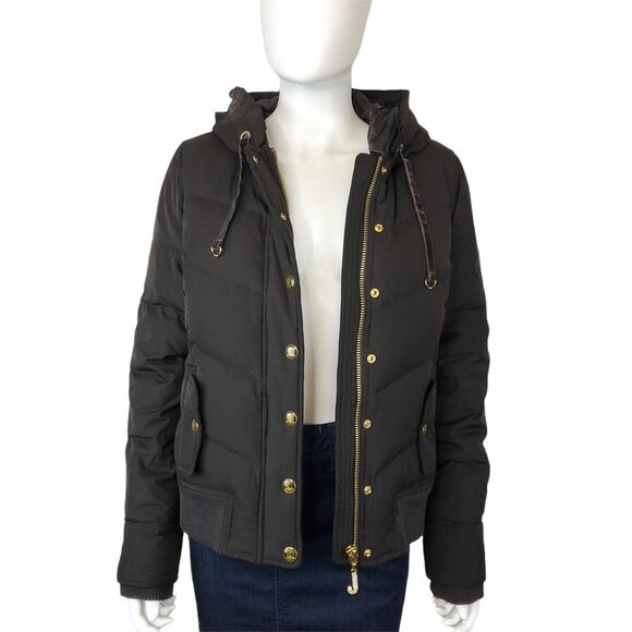 Juicy Couture Puffer Down Jacket Hoodie Coat Brown & Gold Hardware - Picture 4 of 13